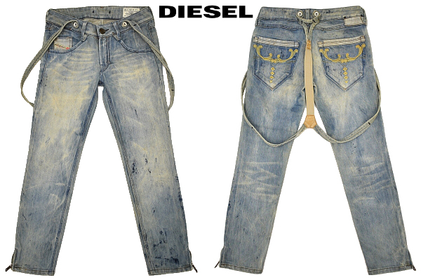 K-3843★超美品★DIESEL ディーゼル CLUSH-S★正規品 ヴィンテージ&ユーズド加工デニム サスペンダー付き テーパード ジーンズ W-25