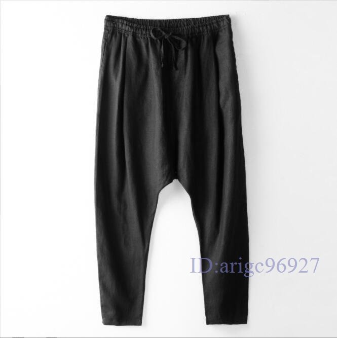S068* new goods sarouel pants men's summer long flax ... Easy pants mode series bottoms Harley m pants relax black L