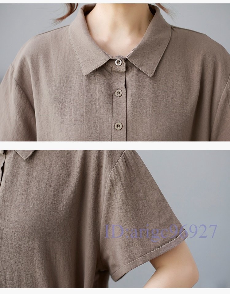 R047☆新品リネンワンピース レディース シャツスカート ゆったり 薄手 綿麻 夏 秋 体型カバー 黒 M~2XL_画像5