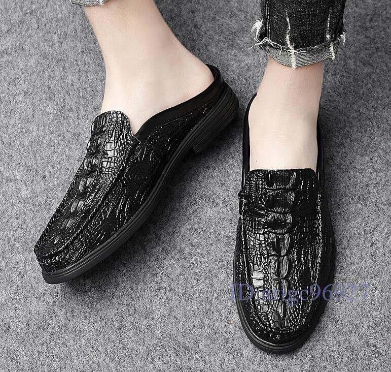 S203* new goods business sandals men's / slip-on shoes office sandals slippers business shoes wani pattern gentleman shoes instant .... black 26.0cm