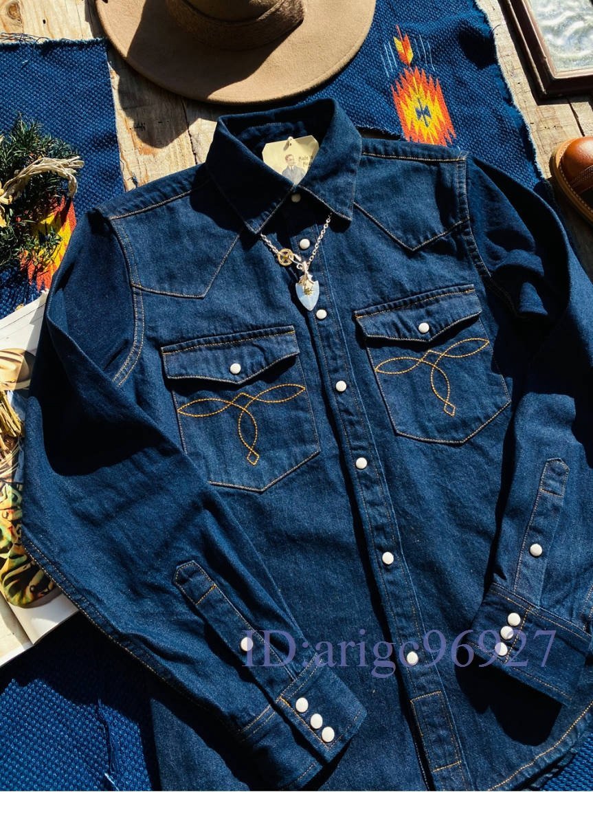 R651☆新品ヴィンテージ 高品質 かっこいい デニム ウエスタン 長袖 シャツ アメカ Ｓ～2XL_画像3