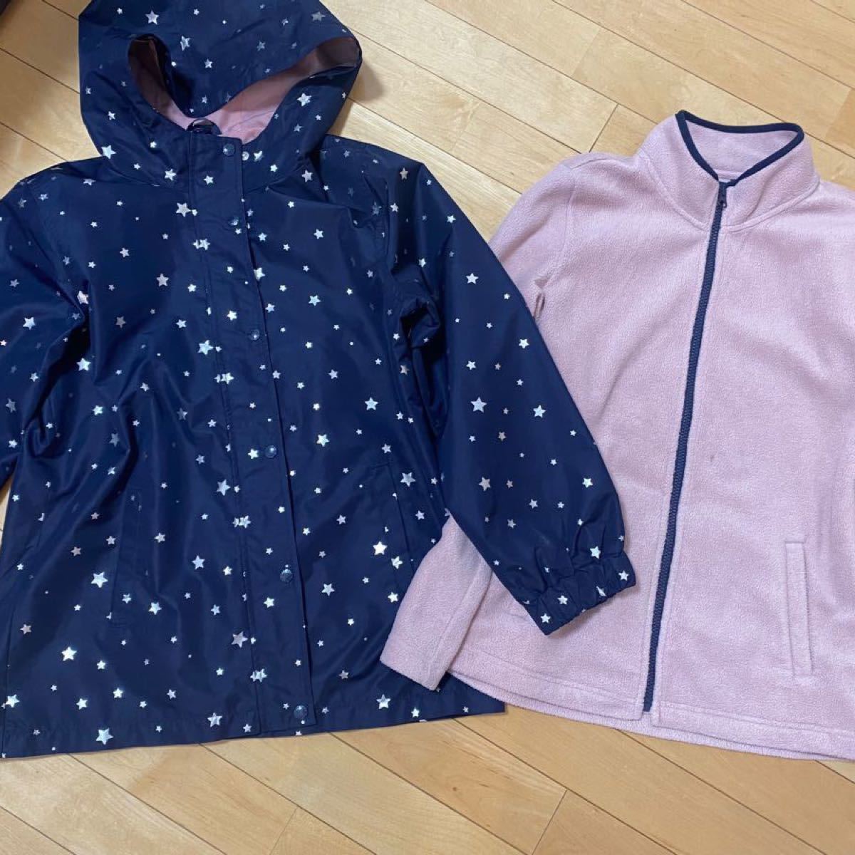 極美品　GAP KIDS パーカー付き防水防寒ジャケットコート女の子　星様　160 2way 紺色　2枚　フード&裏地付き