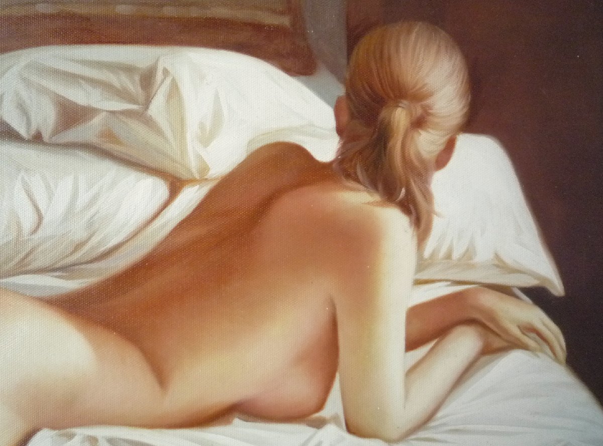 肉筆絵画 油絵 油彩画 洋画 (油絵額縁付きで納品対応可) F12号 「横たわる裸婦」_画像2