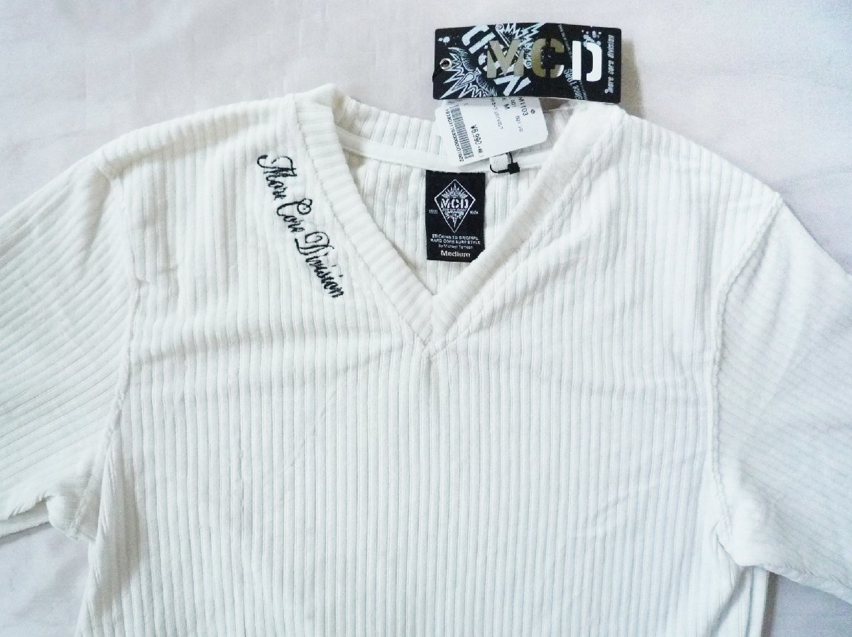  long sleeve shirt MCD M *si-*ti- futoshi . corduroy V neck embroidery L size white 