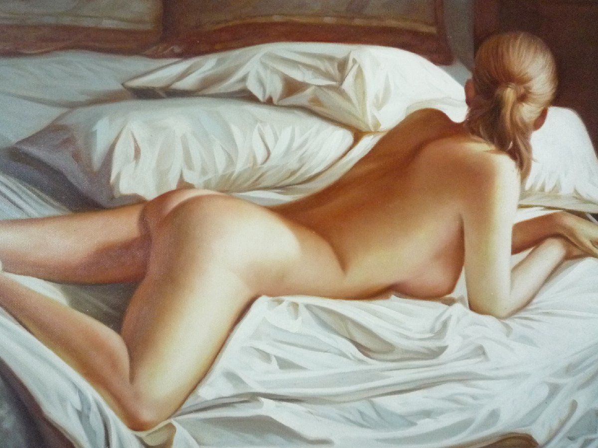 肉筆絵画 油絵 油彩画 洋画 (油絵額縁付きで納品対応可) F12号 「横たわる裸婦」_画像3