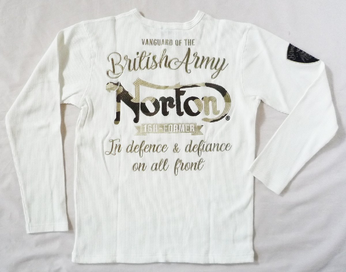 ノートン NORTON 長袖Ｔシャツ ヘンリーネック ワッフル編み 2つボタン 刺繍 XLサイズ ホワイト 白_画像5