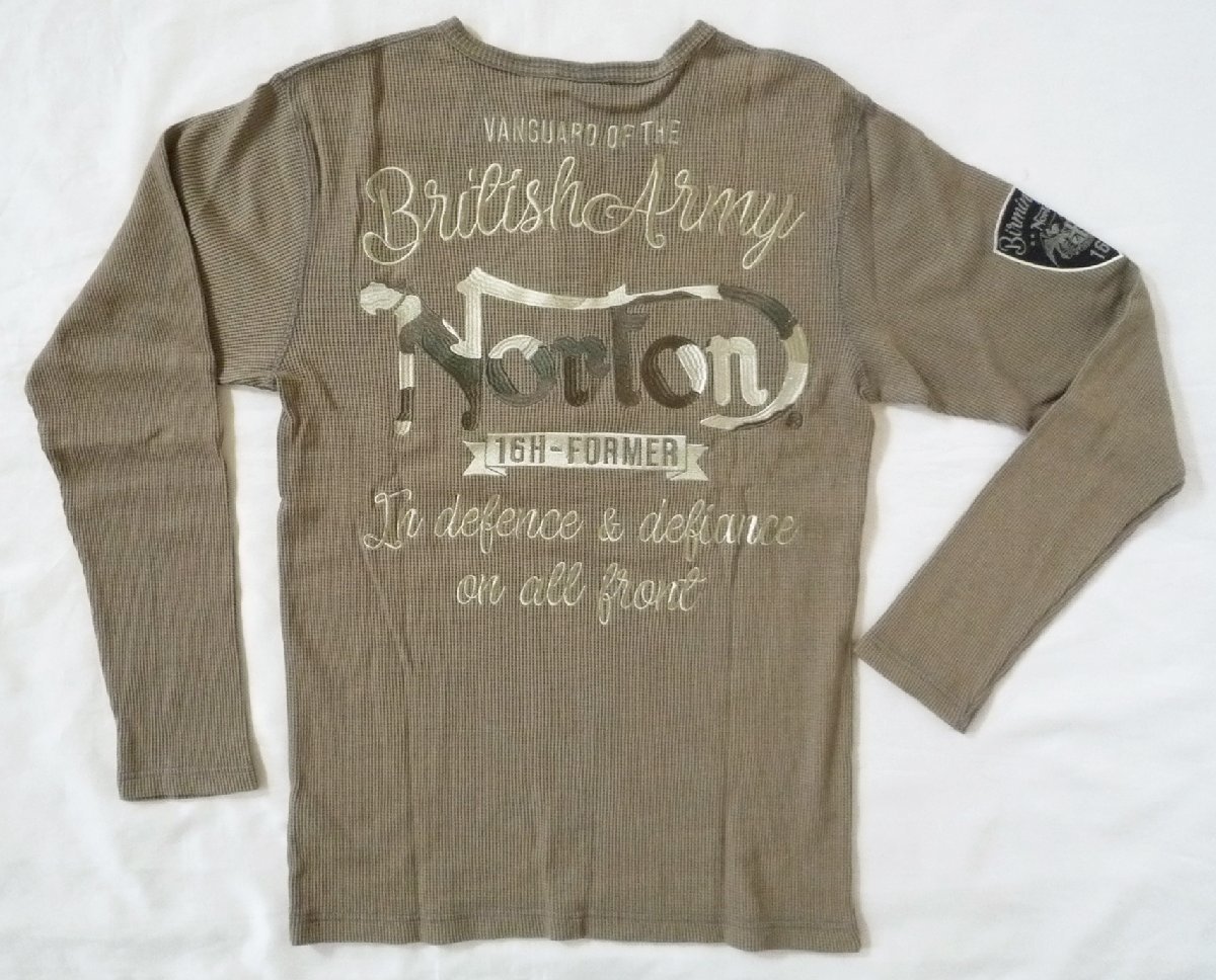 ノートン NORTON 長袖Ｔシャツ ヘンリーネック ワッフル編み 2つボタン 刺繍 XXLサイズ カーキ_画像5