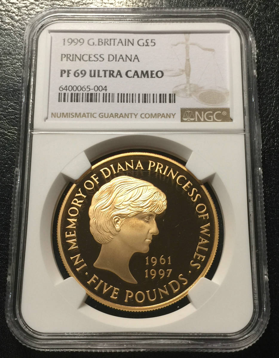 1999 イギリス ダイアナ妃追悼 £5 プルーフ銀貨 NGC PF68UC ② smcint.com