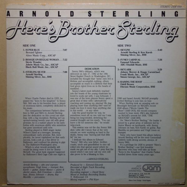 Fusion◆USオリジ◆マイナーレーベル◆ドラムブレイク◆Arnold Sterling - Here's Brother Sterling◆Jam / JAM 010◆超音波洗浄_画像2