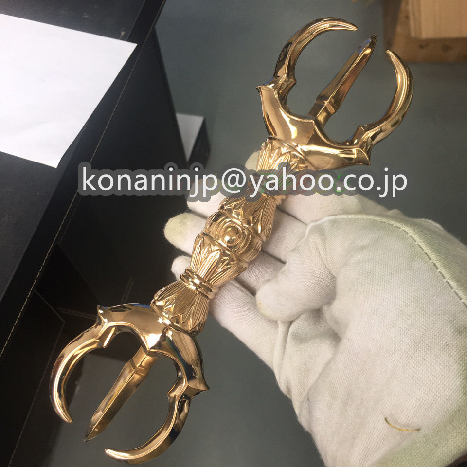 【在庫処分大特価!!】 新入荷★密教法具 寺院仏具 真言宗 空海大師三鈷杵 仏具 銅製 磨き仕上げ 長さ22cm 仏具一般 【在庫処分大特価!!】 新入荷★密教法具 寺院仏具 真言宗 空海大師三鈷杵 仏具 銅製 磨き仕上げ 長さ22cm 仏具一般