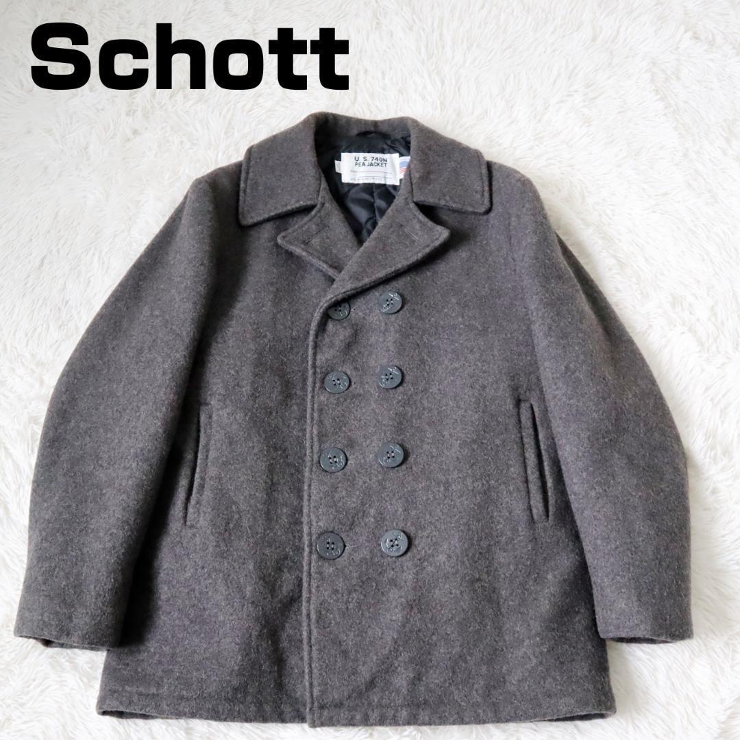 超ポイント祭?期間限定】 Pコート ショット Schott メルトン グレー