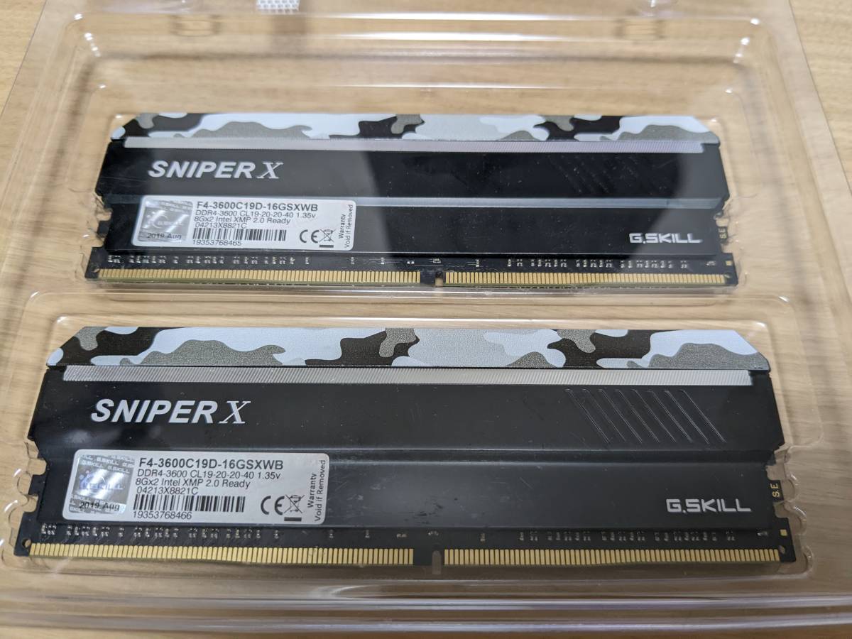 G.Skill SniperX F4-3600C19D-16GSXWB (DDR4-3600 8GB×2)(中古)