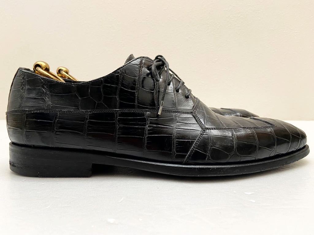 PRADA size6 イタリア製クロコレザーシューズ 黒 メンズ ブラック プラダ 革靴 内羽根 ウィングチップ クロコダイル アリゲーター カイマン_画像3