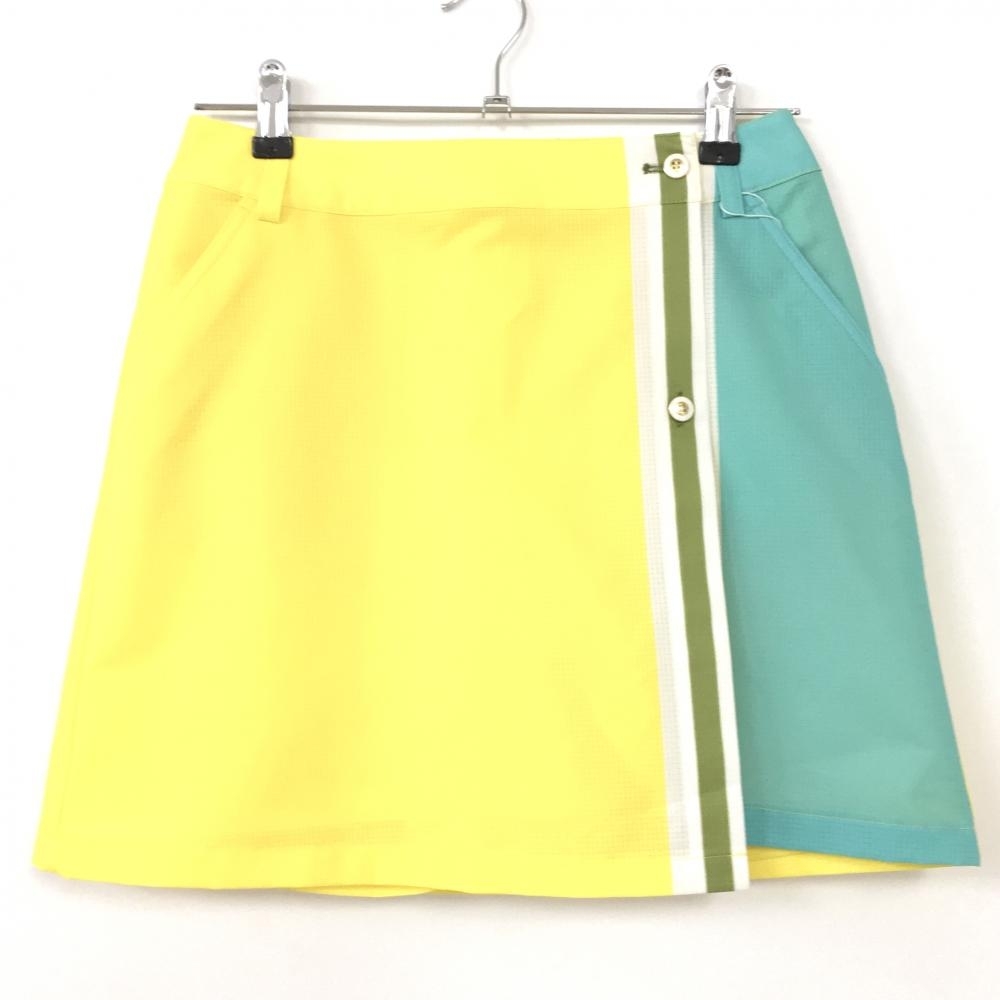【内祝い】 【新品】Munsingwear マンシングウェア スカート イエロー×グリーン 巻きスカート風 内側パンツ レディース 9(L) ゴルフウェア スカート