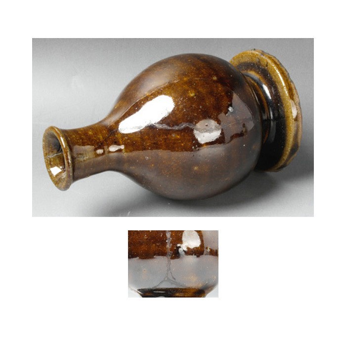 【源・Ｓ】《旧家初出品》《江戸期》古琉球 褐釉 台付 小瓶_画像5