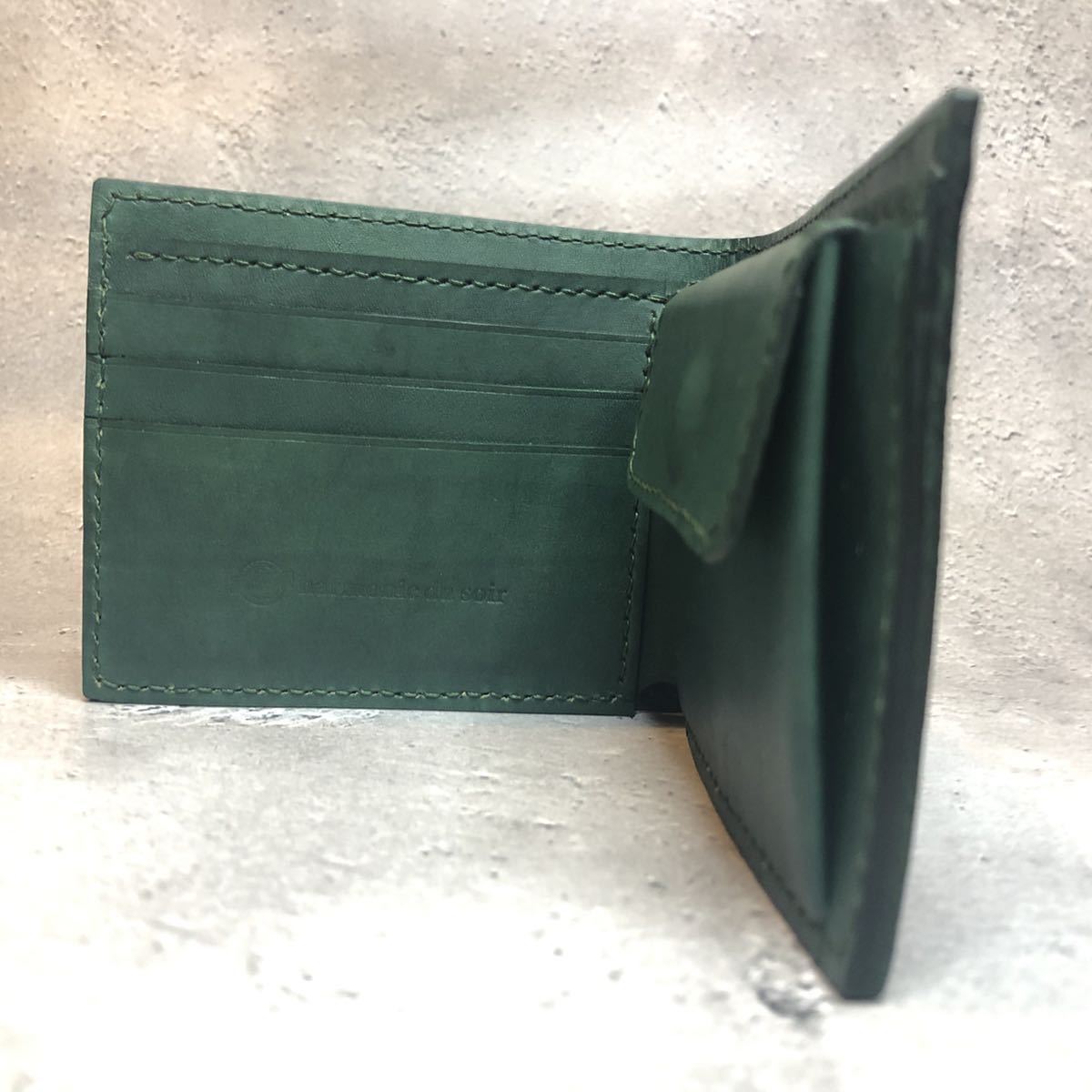二つ折り財布 ヌメ革 濃緑｜フリマ