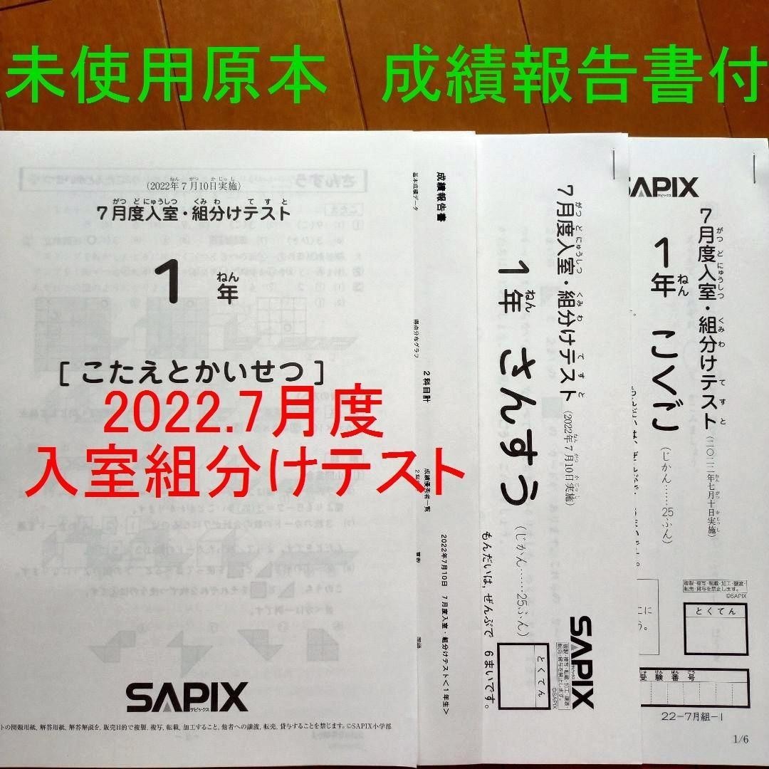 未使用 サピックス 1年生 2022年 7月度入室組分けテスト 小1 SAPIX