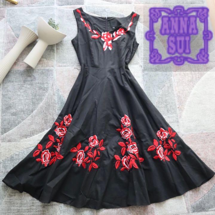 ANNA SUI アナスイ ノースリーブワンピース 花柄 4 ブラック