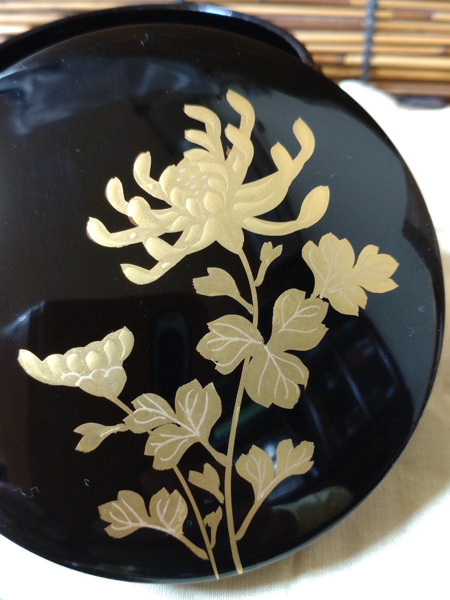 茶托/6点セット/菊蒔絵/幸寿多揃/共箱付/会津塗/漆塗/コースター 茶托/6点セット/菊蒔絵/幸寿多揃/共箱付/会津塗/漆塗/コースター