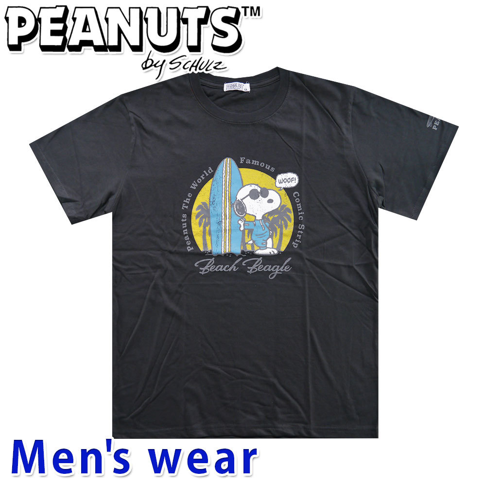 スヌーピー プリント 半袖 Tシャツ メンズ グッズ PEANUTS 犬 かすれ S1122-58A Mサイズ BK(ブラック)_画像1