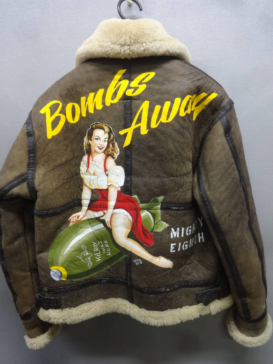 B-3フライトジャケット/Bombs Away/ハンドペイント/G-1/A-2/良品/Mサイズ