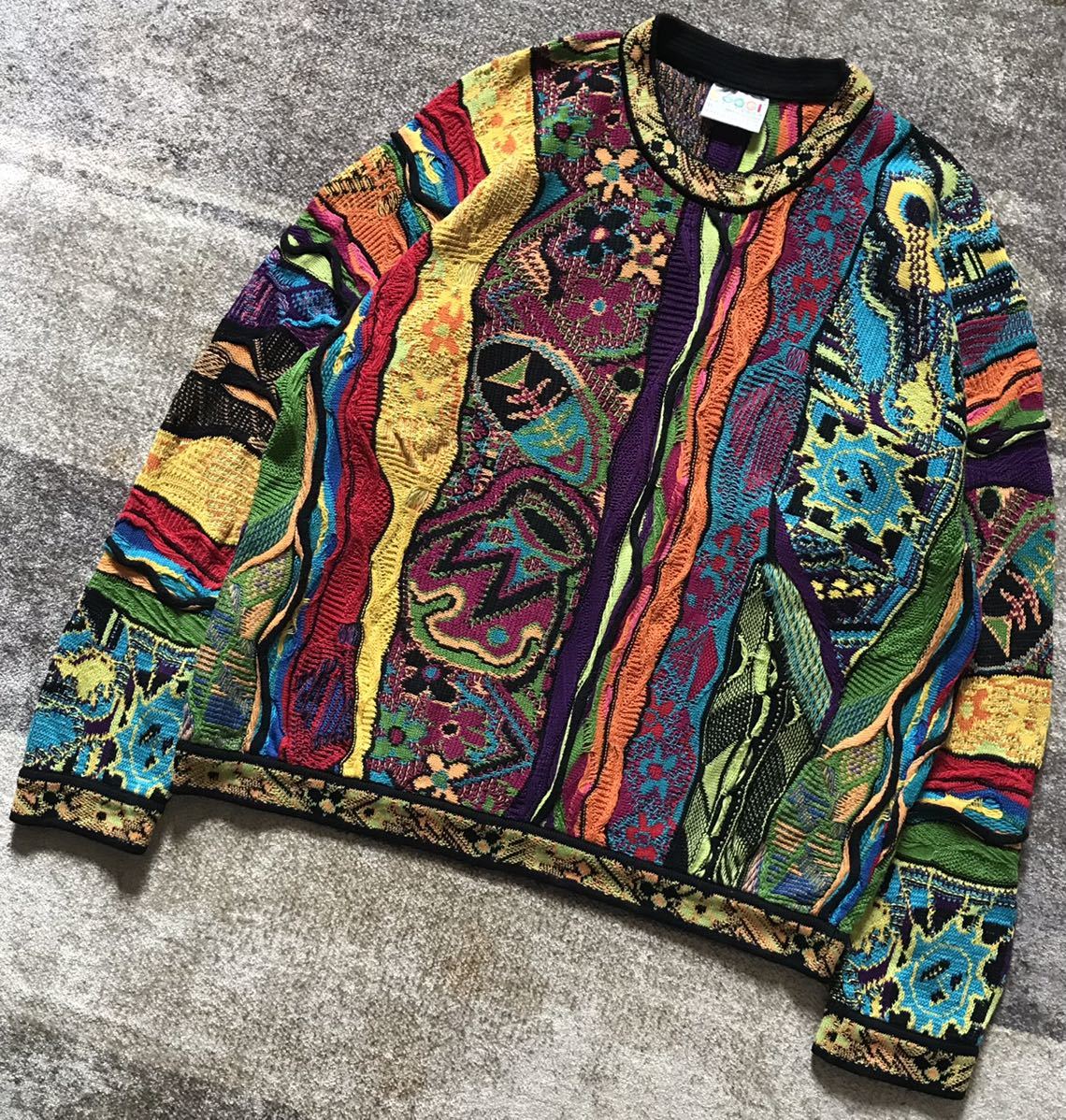 幻 最高傑作 異次元のセンス 90's vintage ★ COOGI AUSTRALIA ★ クージー オーストラリア 3D 立体 個性派 コットン ニット セーター XL_画像1