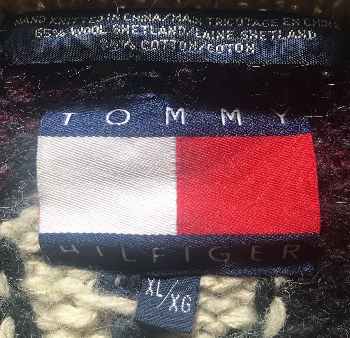 圧巻のノルディック柄&ケーブル編み 90's vintage ★ TOMMY HILFIGER ★ トミーヒルフィガー パッチワーク ネイティブ ニット セーター XL_画像9