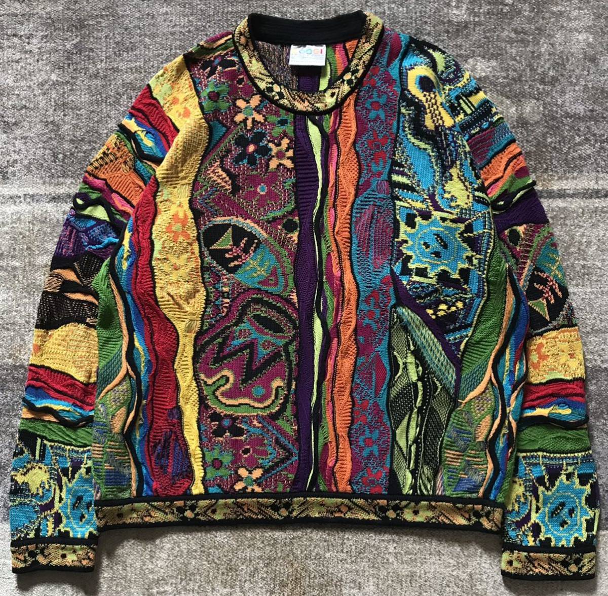 幻 最高傑作 異次元のセンス 90's vintage ★ COOGI AUSTRALIA ★ クージー オーストラリア 3D 立体 個性派 コットン ニット セーター XL_画像2