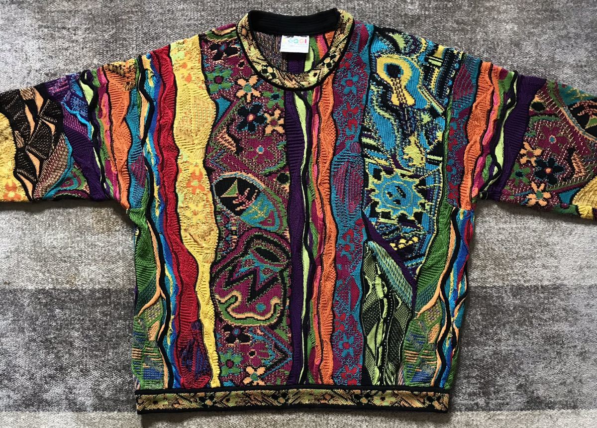 幻 最高傑作 異次元のセンス 90's vintage ★ COOGI AUSTRALIA ★ クージー オーストラリア 3D 立体 個性派 コットン ニット セーター XL_画像4