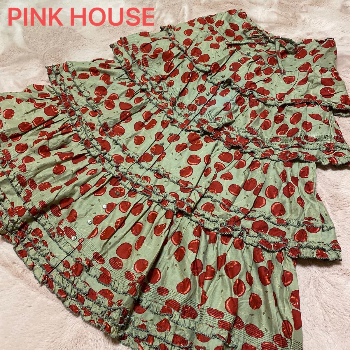 PINKHOUSE ピンクハウス りんご柄 総柄 可愛い 段々スカート