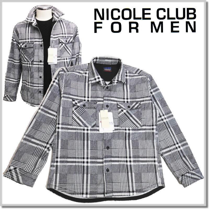 ニコルクラブフォーメン NICOLE CLUB FOR MEN ガムストレッチカルゼコールCPOシャツ 2464-8002-91(グレンチェック柄)-48(L) シャツJACKET