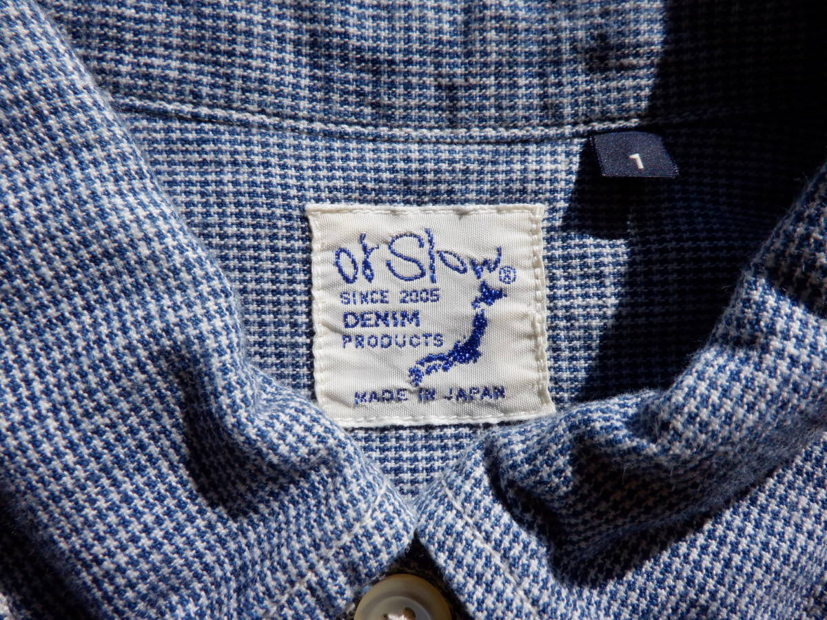送料無料♪orSlow オアスロウ 長袖BDシャツ ギンガムチャック柄 size 1 ブルー 日本製 美品