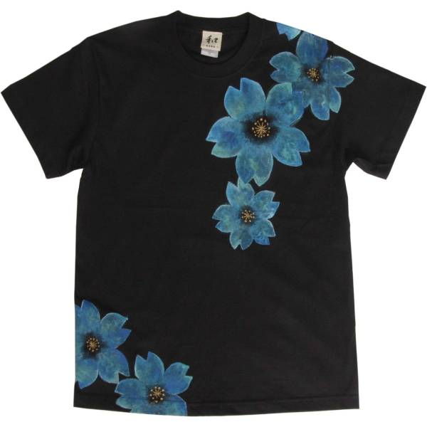 メンズ Tシャツ XLサイズ 黒 舞桜柄 Tシャツ ハンドメイド 手描きTシャツ 和柄　手描きで描いた桜柄のTシャツ