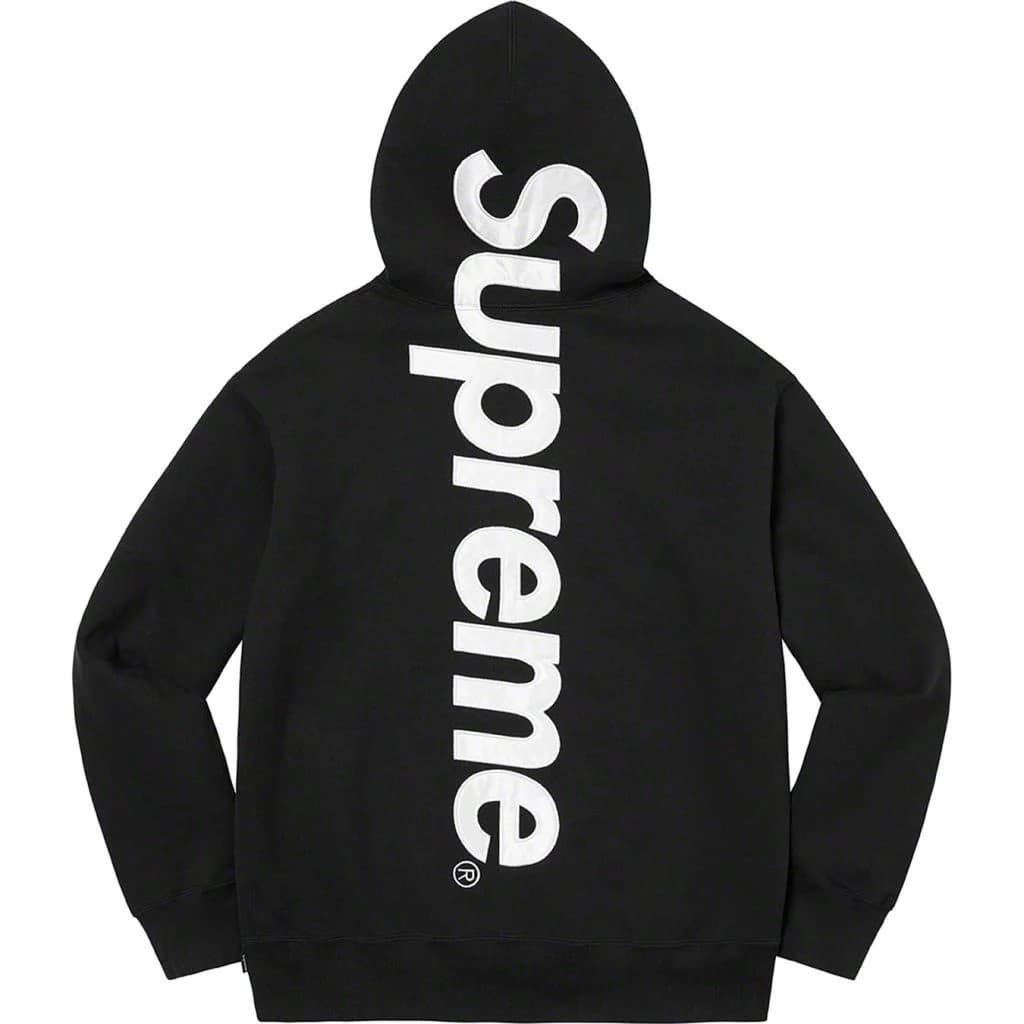 送料無料 M 黒 Supreme Satin Applique Hooded Sweatshirt Black シュプリーム サテン