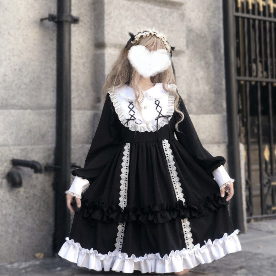 ゴスロリ ワンピース フレアワンピ メイド服 地雷系 病みかわ ゆめかわ フリル レース リボン スピンドル フリーサイズ 黒|PayPayフリマ ワンピース 黒 白 L ロング スピンドル レース ロリータ メイド