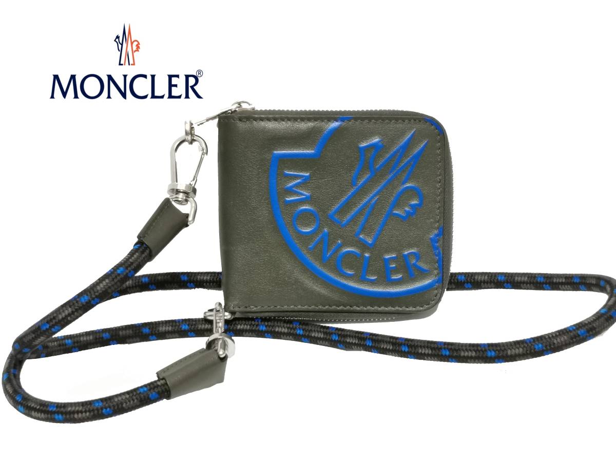 新品 MONCLER モンクレール 財布 ウォレット ジップアラウンド 2つ折り ネックストラップ オリーブ neck wallet