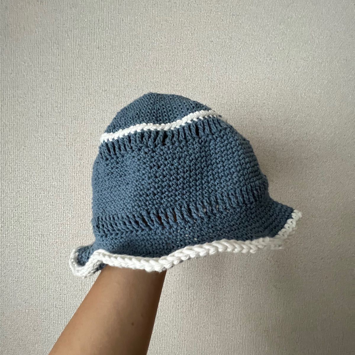 ハンドメイド バケットハット 水色 ニットキャップ|PayPayフリマ