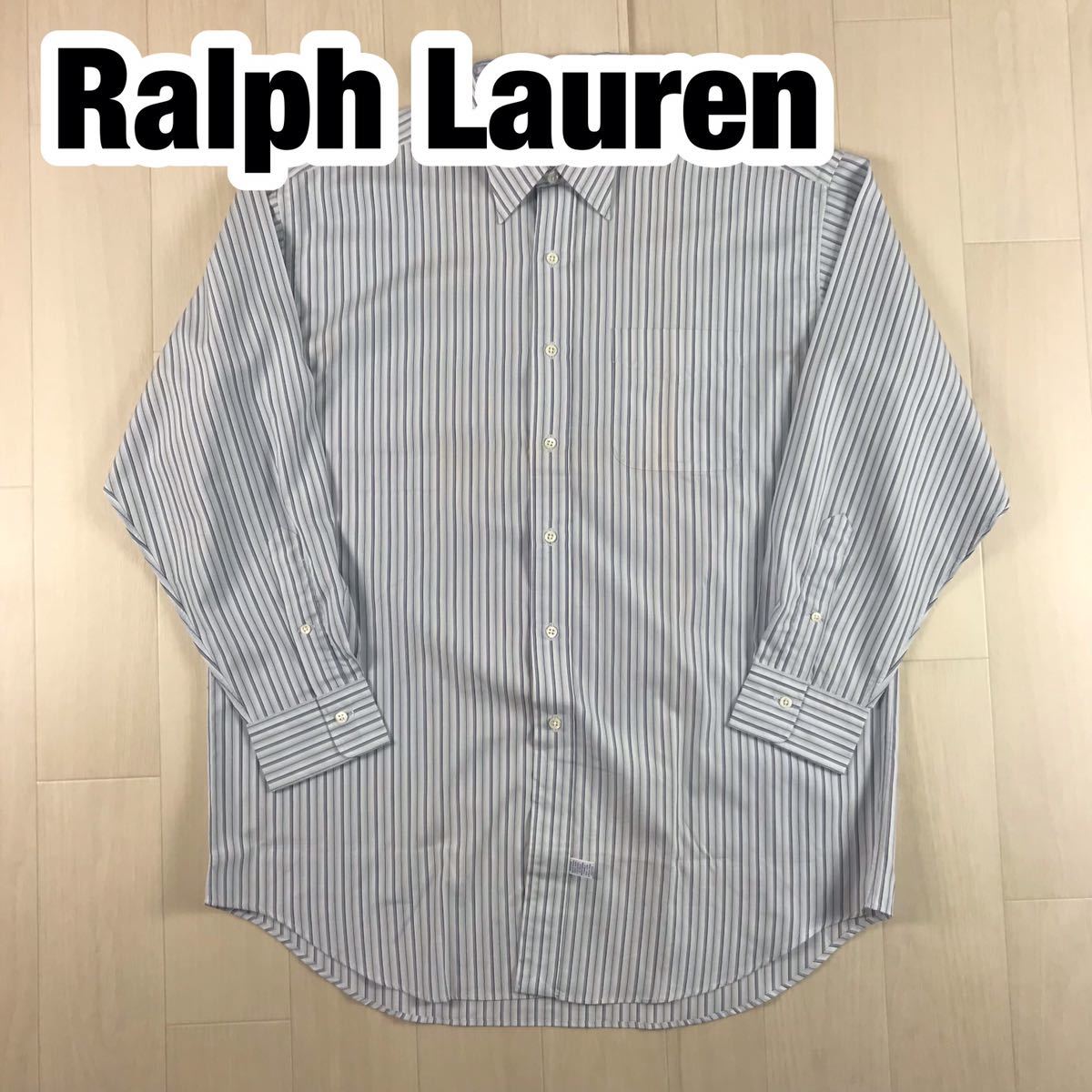 Ralph Lauren ラルフローレン 長袖 ストライプシャツ 16.5-33 ホワイト ブルー ビッグサイズ ビッグシルエット_画像1