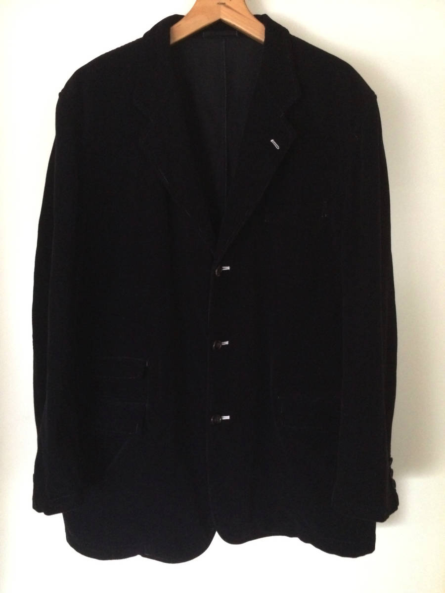 美品 95AW Vintage COMME des GARCONS HOMME Corduroy Tailored Jacket Coat cotton100% black with white stitching 田中オム_画像1