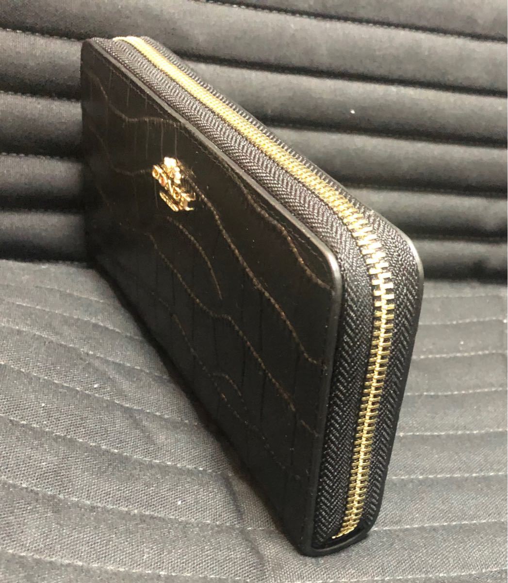 【COACH】コーチF52424クロコダイル型押し長財布ブラック 新品 未使用 アウトレット 正規品