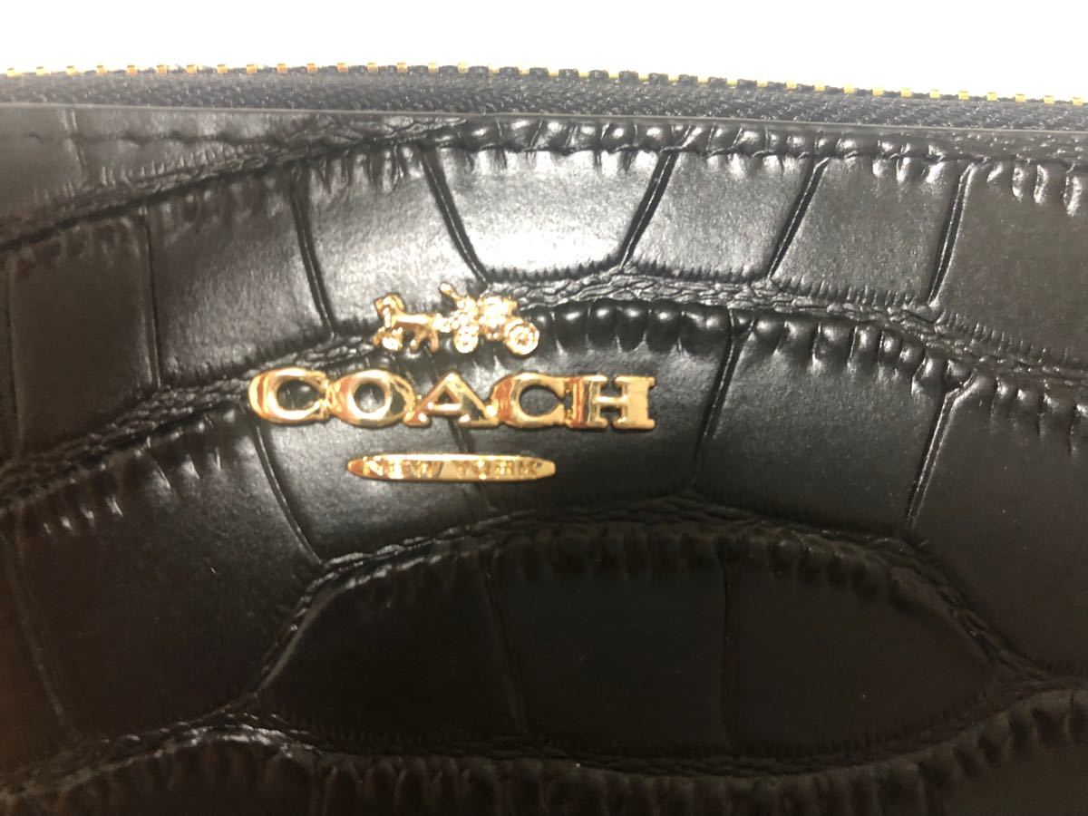 【COACH】コーチF52424クロコダイル型押し長財布ブラック 新品 未使用 アウトレット 正規品