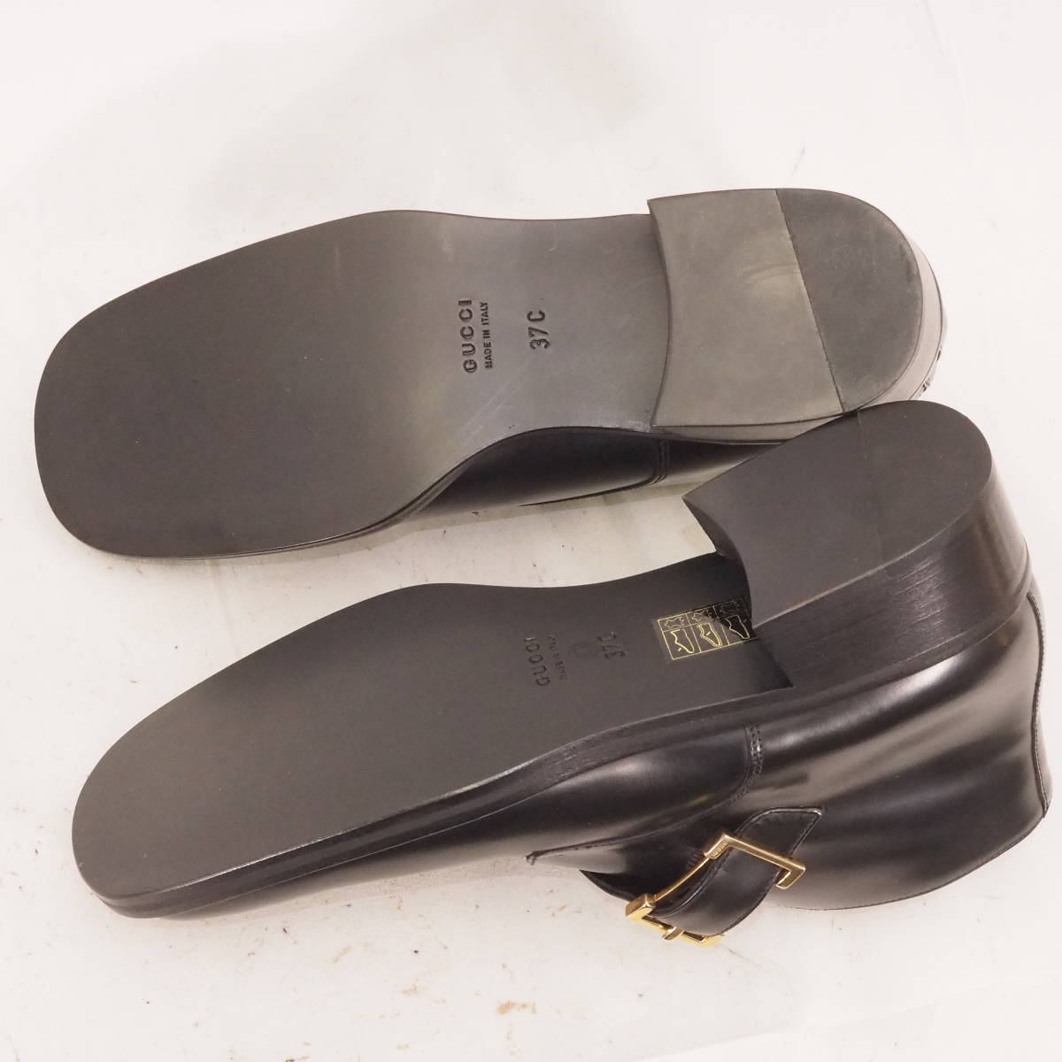 グッチ モンクストラップ GUCCI 37C 24.0cm レザー ブラック ゴールド