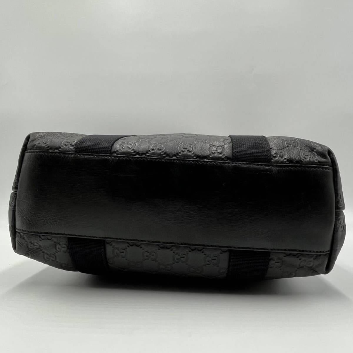 1円《極美品》GUCCI グッチ メンズ トートバッグ ショルダー ビジネス 肩掛け GGシマ シェリーライン 大容量 ラバー レザー A4 黒 ブラック
