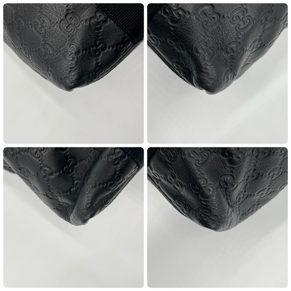 1円《極美品》GUCCI グッチ メンズ トートバッグ ショルダー ビジネス 肩掛け GGシマ シェリーライン 大容量 ラバー レザー A4 黒 ブラック