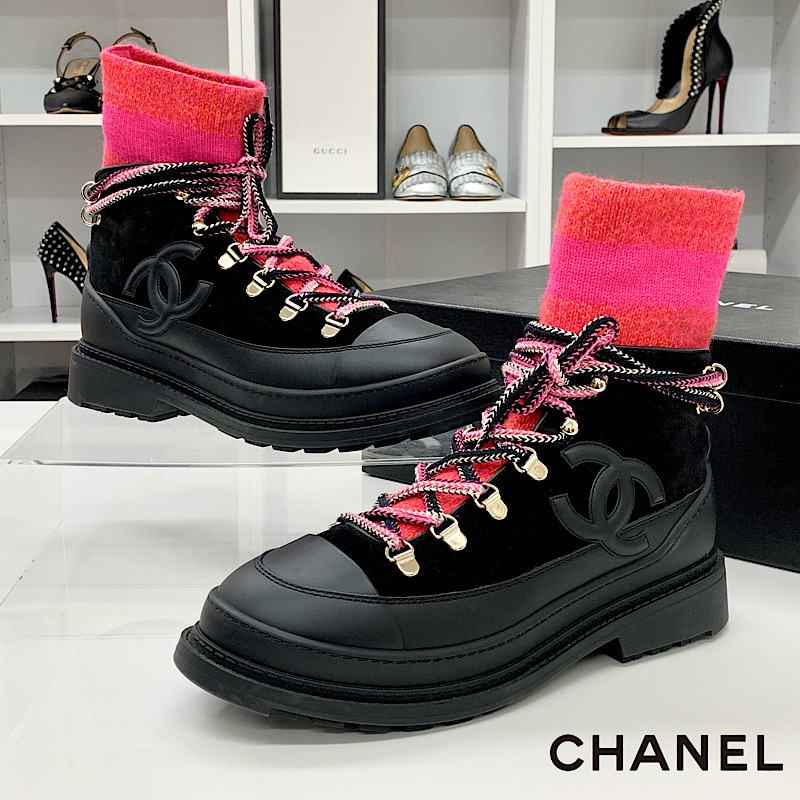 ギフト CHANEL ブラックスエード ココマーク ロングブーツ canbe