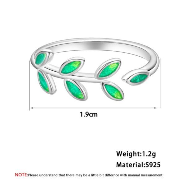 オープンリング 指輪 シルバー リーフ 緑 グリーン レディース 韓国 可愛い シンプル ピンキー フォーク ファランジ オープン #C1509-2_画像3