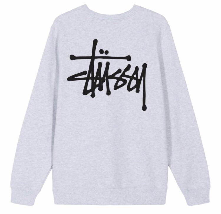 STUSSY ステューシー BASIC CREW ベーシックロゴプリント スウェット パーカー プルオーバー 裏起毛 トレーナー 新品未使用 グレー_画像2