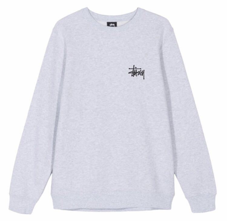 STUSSY ステューシー BASIC CREW ベーシックロゴプリント スウェット パーカー プルオーバー 裏起毛 トレーナー 新品未使用 グレー_画像1