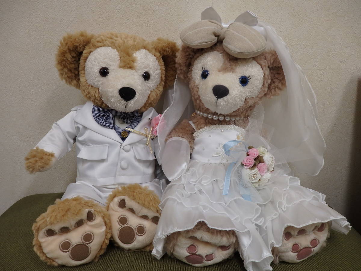 ダF10-4.10) ダッフィー&シェリーメイ　ウェディングベア　ぬいぐるみ　ウエルカムベア　結婚式_画像1