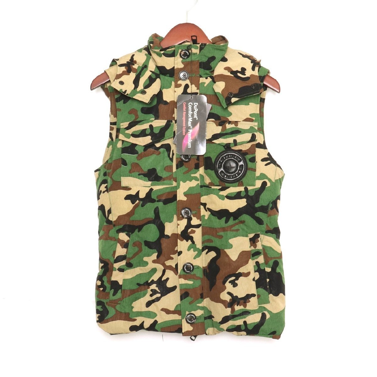 1PIU1UGUALE3 15AW DOWN VEST-COATING CAMO サイズ3(S) カーキ ウノピゥウノウグァーレトレ カモフラコーティングダウンベスト_画像1